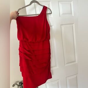 Red Tiered One Shoulder Cocktail Dress